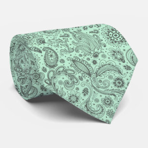 Gravata Batik Verde Hortelã padrão floral de paisley estil