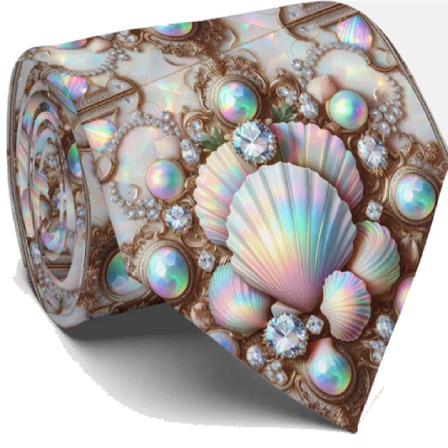 Gravata Beach Lovers Tie | Opal Diamond Seashell Pattern (Criador carregado)
