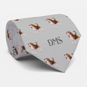 Gravata Beagle Bliss: Cinza de Padrão de Beagle Monograma