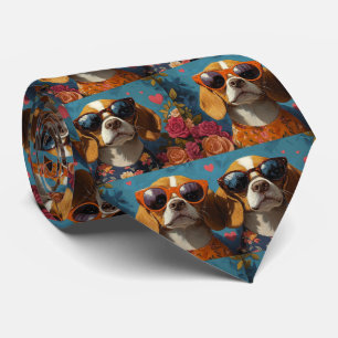 Gravata Beagle Com Rosas do Coração Dia dos Namorados