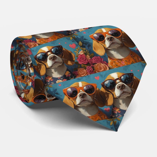 Gravata Beagle Com Rosas do Coração Dia dos Namorados (Rolled)