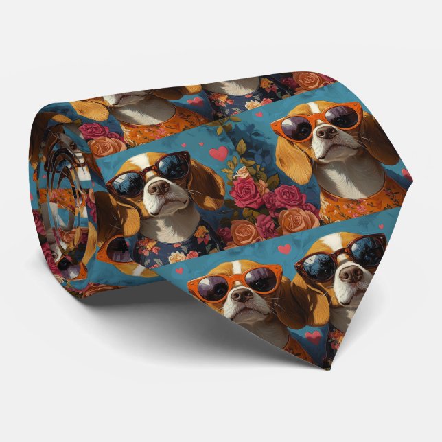 Gravata Beagle com Rosas do Coração Dia dos Namorados (Rolled)