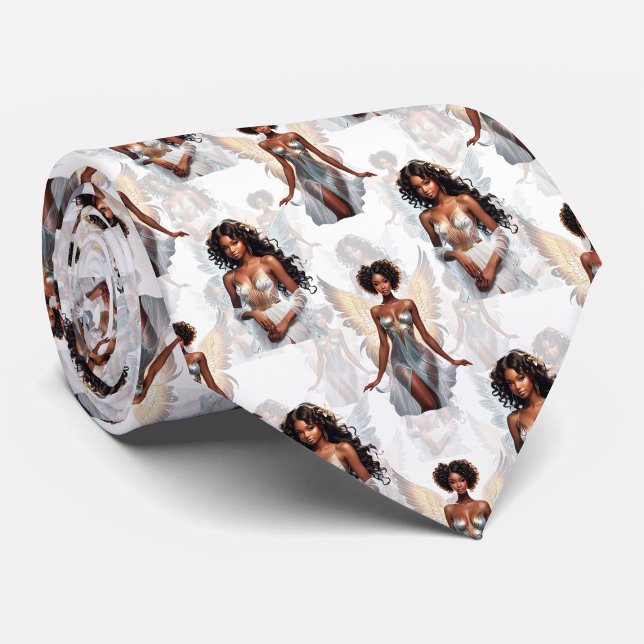 Gravata Beautiful Black Girl Angels Pattern Design  (Criador carregado)