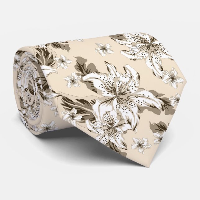 Gravata Beautiful light brown flower pattern (Rolled)