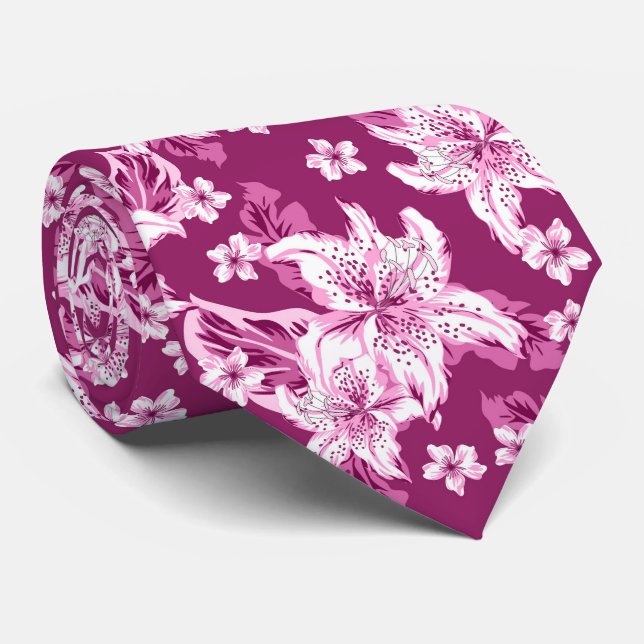Gravata Beautiful magenta flower pattern (Rolled)