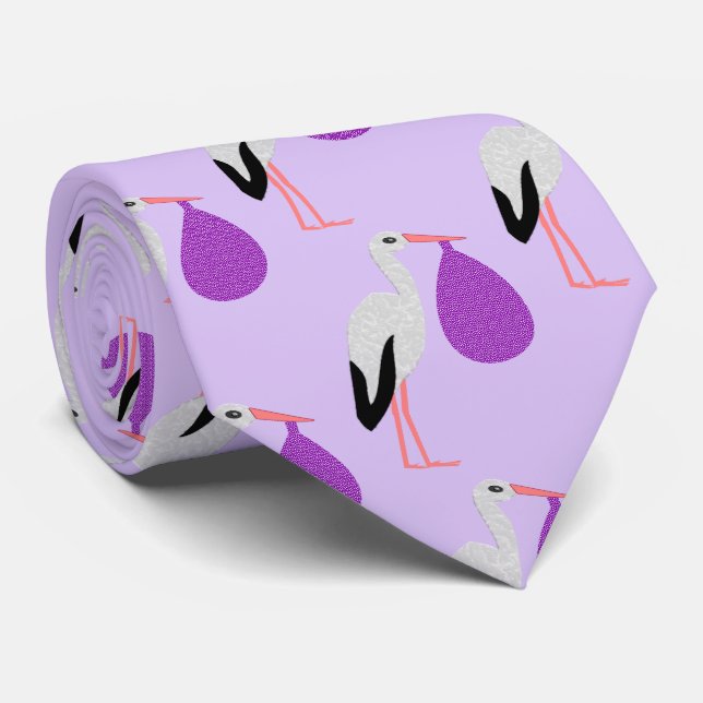 Gravata Bebê de gênero neutro com padrão de cegonha roxo (Rolled)