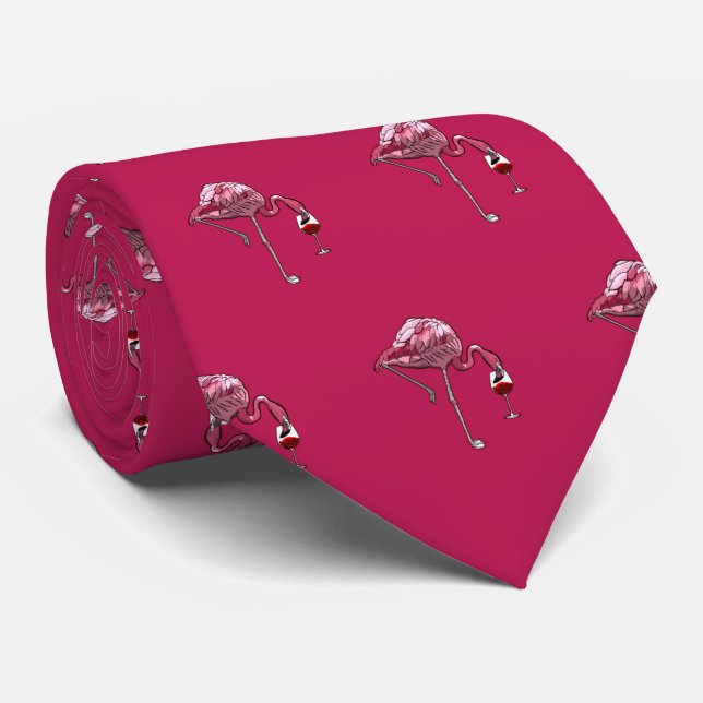 Gravata Bebedor de Vinho com Padrão de Flamingo Rosa Fofo (Rolled)