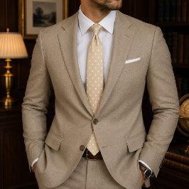 Gravata Bege e Bolinhas Brancas