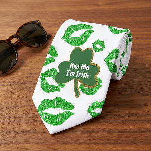Gravata Beije Me Sou Irlandês Trevo Dia de São Patrício