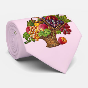 Gravata bela impressão de cesta de fruta vitoriana