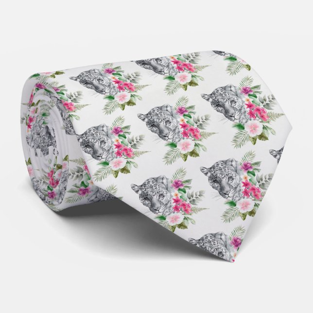 Gravata Belo retrato da cabeça-leopardo em Watercolor (Rolled)