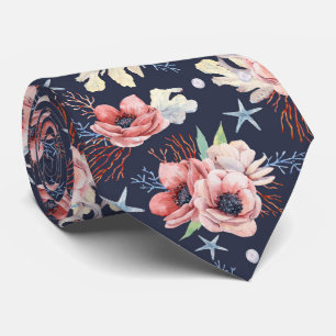 Gravata Belos Oceanos Símbolos Sobre Azul Profundo