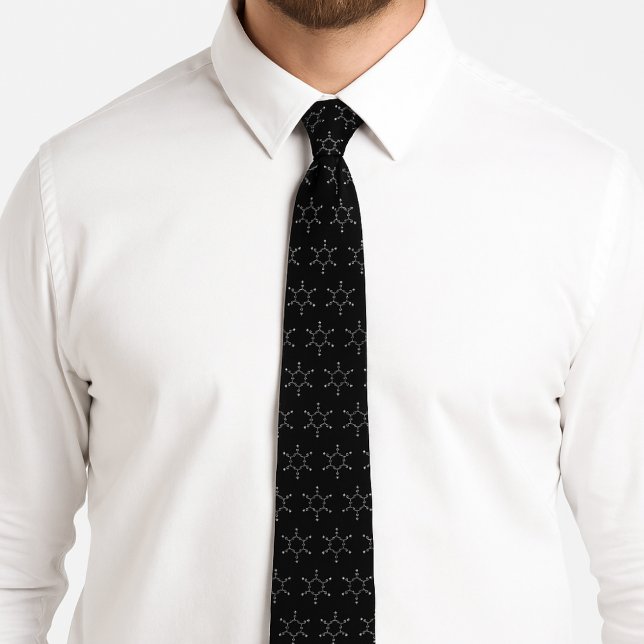 Gravata Benzene Molecule Padrão Preto (Benzene Molecule Pattern Black Neck Tie)