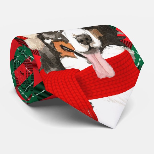 Gravata Bernese Mountain Dog Tartan Xadrez Natal (Rolled)
