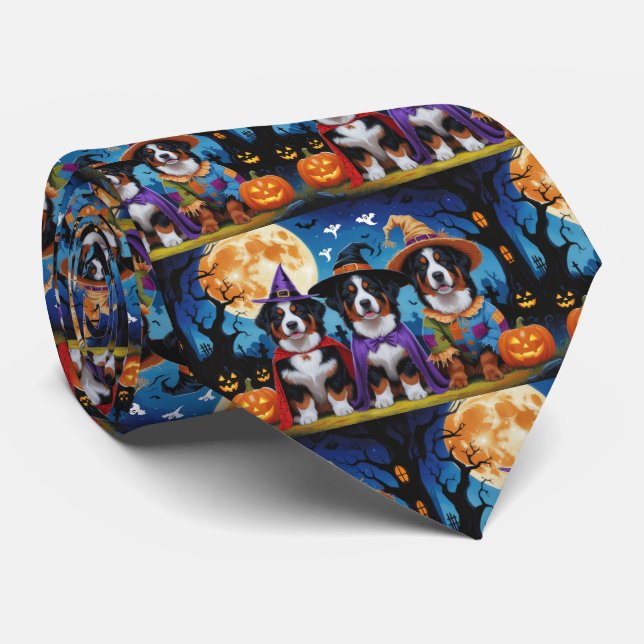 Gravata Bernese Mountain Dogs Pumpkin Halloween Engraçado (Rolled)