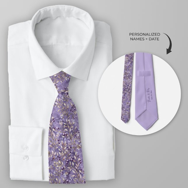 Gravata Berry de Lavandas Personalizada (Personalized purple lavender berry wedding necktie)