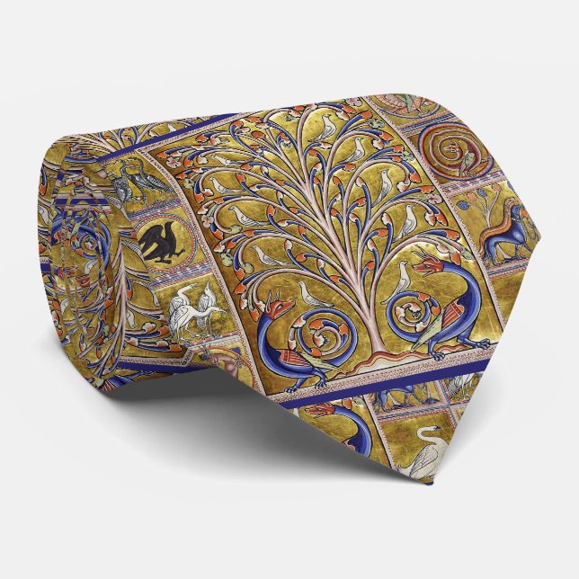 GRAVATA BESTIÁRIO MÉDIO, AVES NA ÁRVORE DA VIDA,DRAGÕES (Rolled)