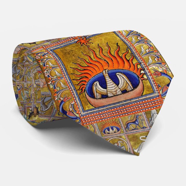 GRAVATA BESTIÁRIO MÉDIO,FOENIX EM CHAMAS VERMELHAS,ÁRVORE  (Rolled)