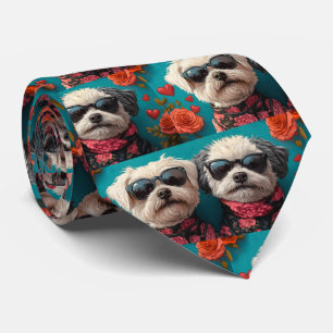 Gravata Bichon Frise Com Rosas Do Coração Dia Dos Namorado