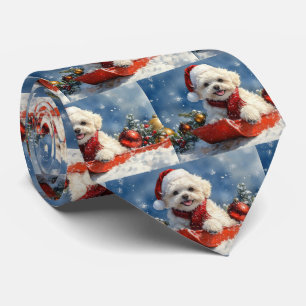Gravata Bichon Frise Dog Sledge Deixe-o nevar no Natal