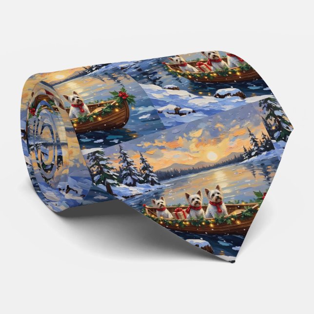 Gravata Bichon Frise Natal Barco Férias (Rolled)