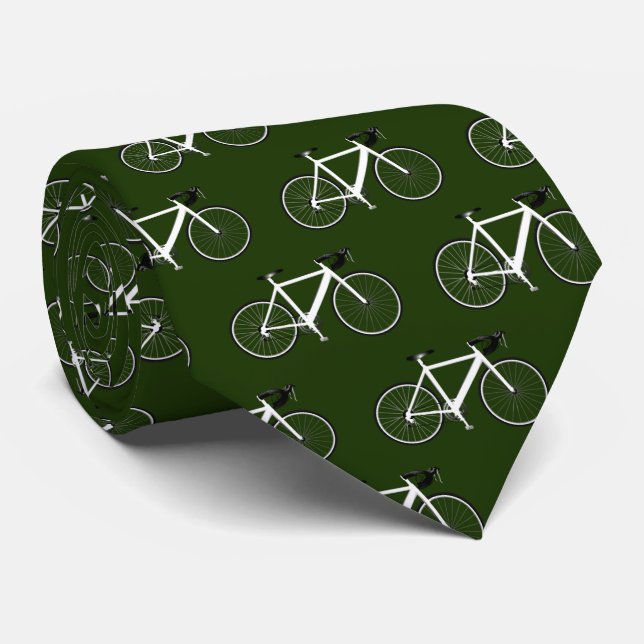 Gravata Bicicleta Branca em Floresta Verde (Rolled)