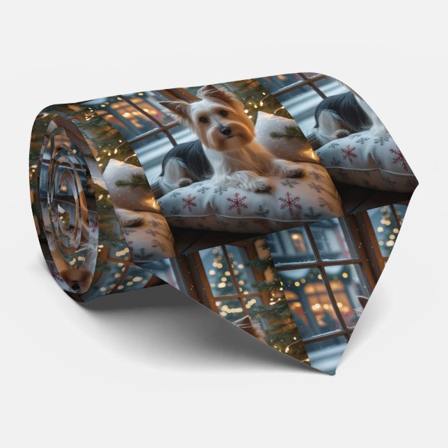 Gravata Biewer Terrier Com Luzes De Natal Feriado (Rolled)
