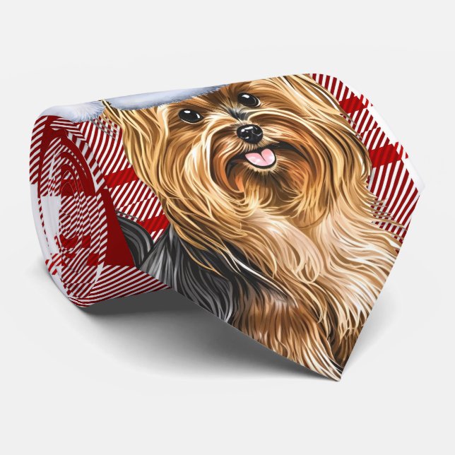 Gravata Biewer Terrier Dog e Red Xadrez Natal (Rolled)