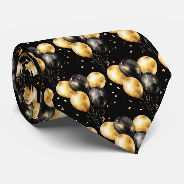 Gravata Black and Gold Balloons Neck Tie (Rolled)