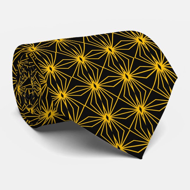 Gravata Black And Gold Mid Century Line Drawing Pattern (Rolled)