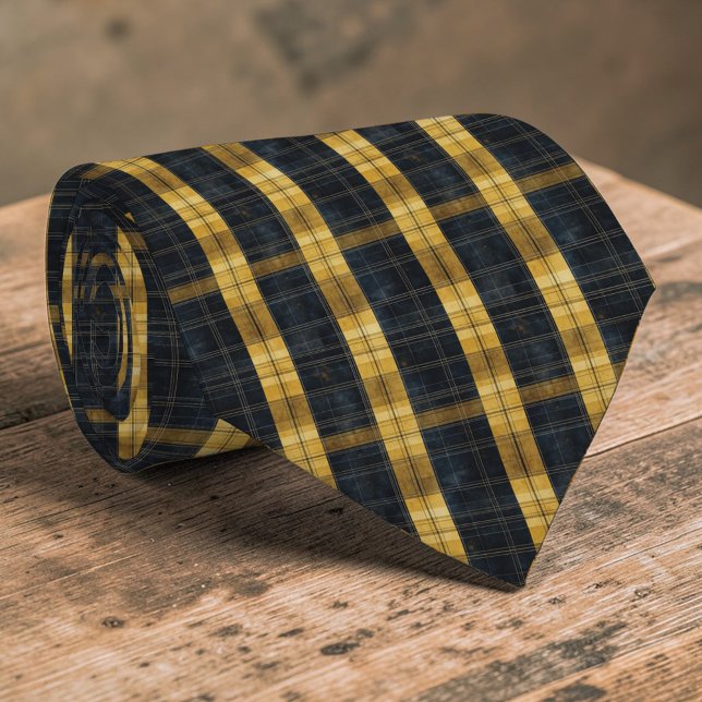 Gravata Black and Gold/Yellow Plaid Pattern Necktie Tie (Criador carregado)