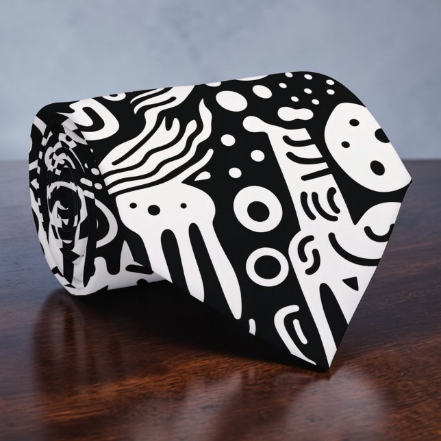 Gravata Black and White Doodles Custom Necktie (Criador carregado)