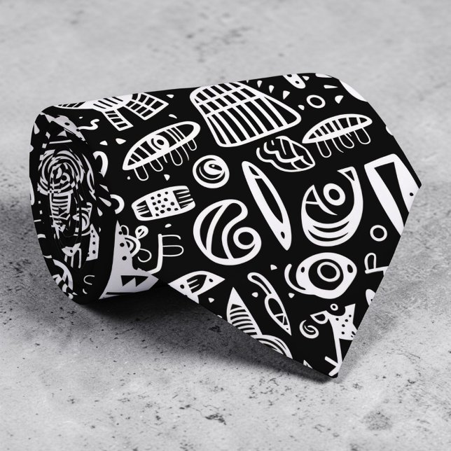 Gravata Black and White Doodles Custom Necktie (Criador carregado)