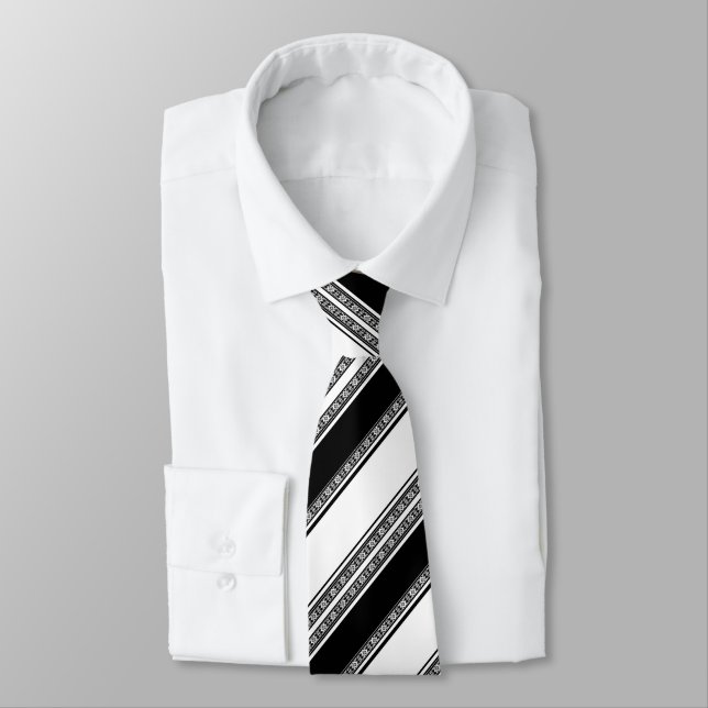 Gravata Black and white lace braid and horizontal stripes  (Amarrado)