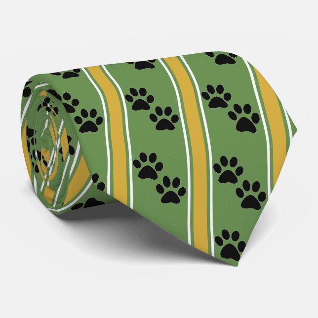 Gravata Black Animal Paw Prints Team Sports Necktie (Rolled)