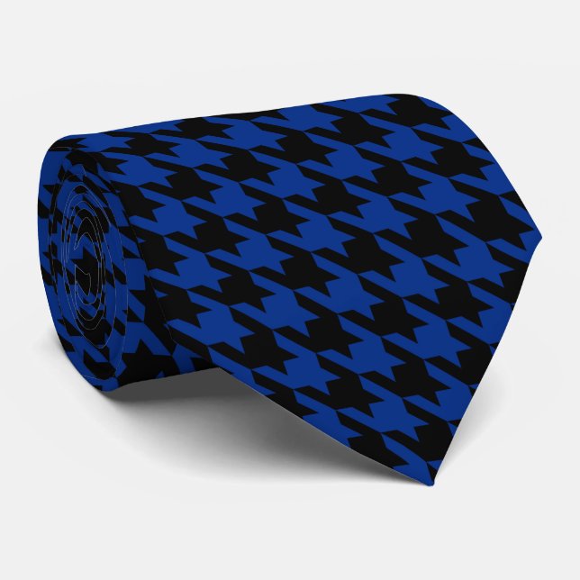 Gravata Black Blue Pied de Poule Houndstooth (Rolled)