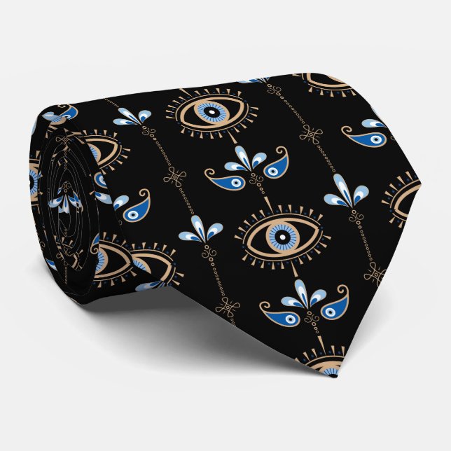 Gravata Black bohemian retro evil eye pattern (Rolled)