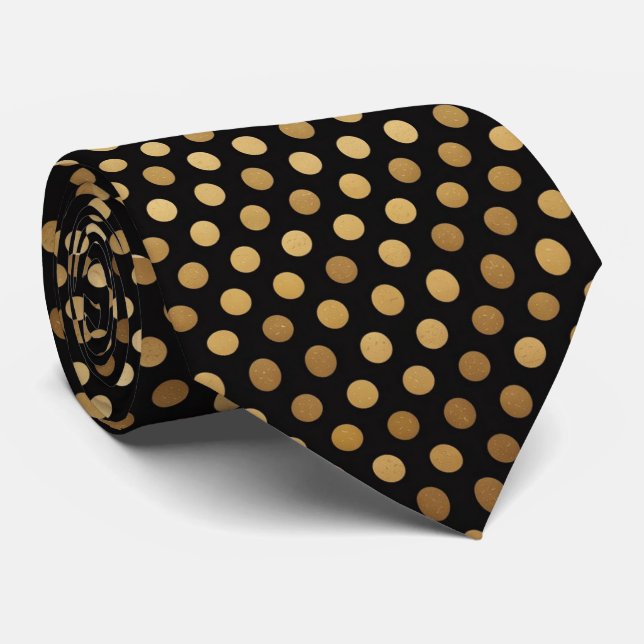 Gravata Black & Gold Polka Dot  (Rolled)