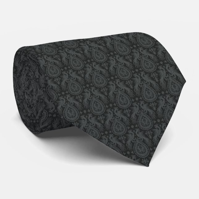 Gravata Black Medieval Dragons Neck Tie (Rolled)