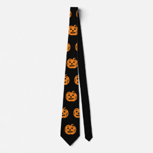 Gravata Black Orange Pumpkin Halloween Mens