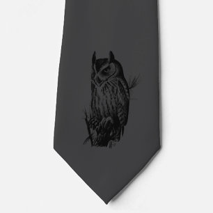 Gravata Black Owl Neck Tie Charcoal and Black