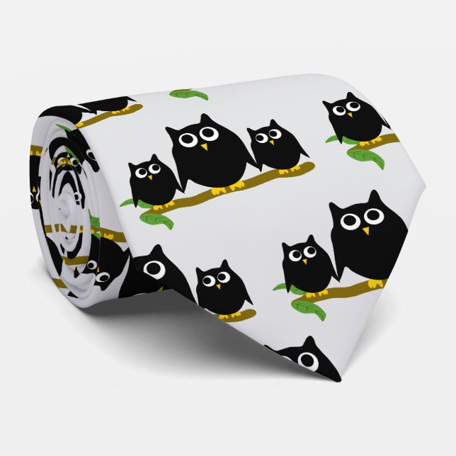 Gravata Black Owls Design Any Colour Background (Rolled)