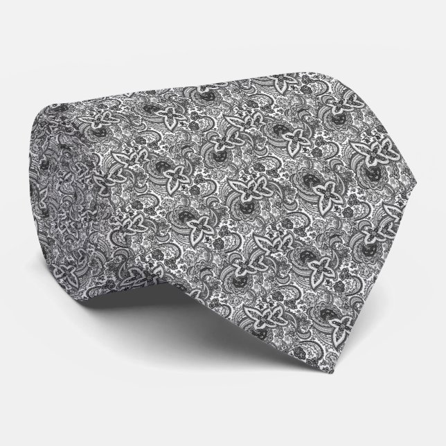 Gravata Black Paisley Tie (Rolled)