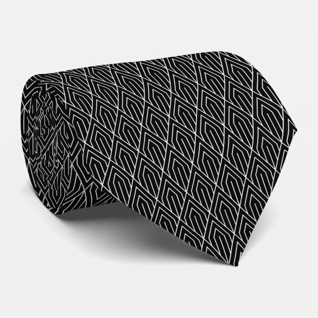 Gravata Black Vintage Geometric Art Deco Pattern  (Rolled)