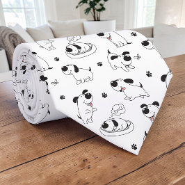 Gravata Black & White Dog Cartoon Custom Necktie