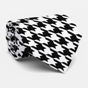 Gravata Black White Pied de Poule Large Houndstooth