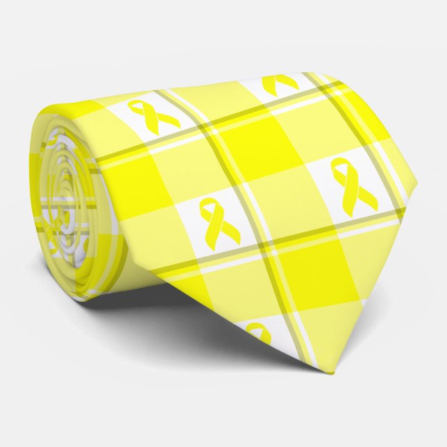 Gravata Bladder Cancer Awareness Plaid Yellow Ribbon (Rolled)