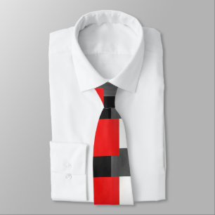 Gravata Bloco geométrico preto e branco cinzento vermelho