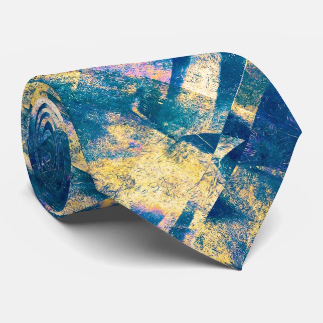 Gravata Blocos de Tom Verde – Moderno Abstrato (Rolled)