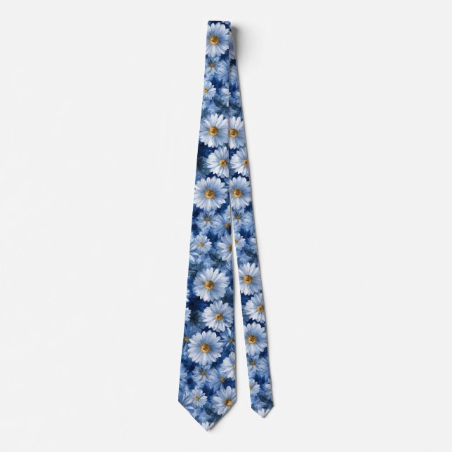 Gravata Blue and White Daisy Watercolor Pattern (Frente)